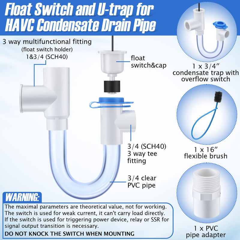 Feekoon 1 Pack 3/4" Condensate Trap with Built in Overflow Switch, White