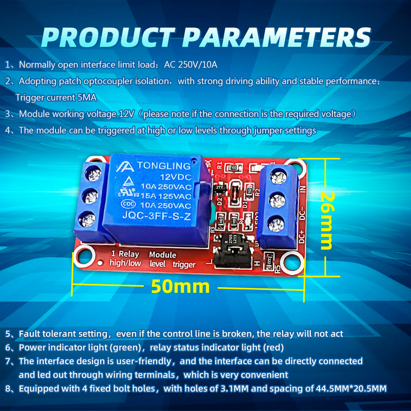 12V 1 Channel Relay Module，10PCS Optocoupler Isolation Support High and Low Level Trigger 1 Channel 12V Relay