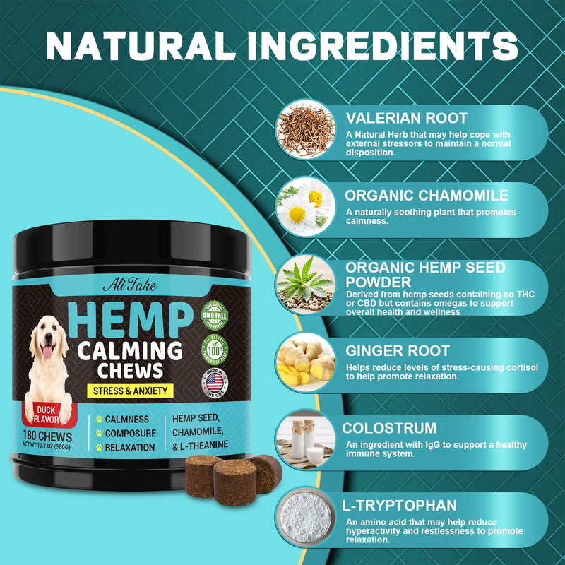 Hemp Calming Chews for Dogs - Dog Calming Treats Anxiety Relief 100% Golden Ratio of Natural Ingredients Calming Dog Treats, Aid with Separation, Barking, Stress Relief, Thunderstorms (Duck) Duck