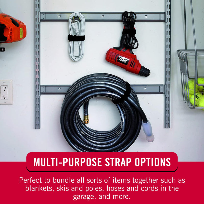 VELCRO Brand 30 Inch Elastic Straps 4 Pack | Stretchable and Adjustable For Snug Fit | Fasten Outdoor Umbrellas, Wood, Tarps, Blankets, Poles, More | Cinch with Buckle, Black 30x1" 4PK Large 30"