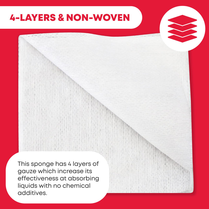 Ever Ready First Aid Non-Woven Sponges, Wound Care, Skin Care, 4" x 4", 4 Ply - 800 Count 4" x 4" (4 Packs of 200)