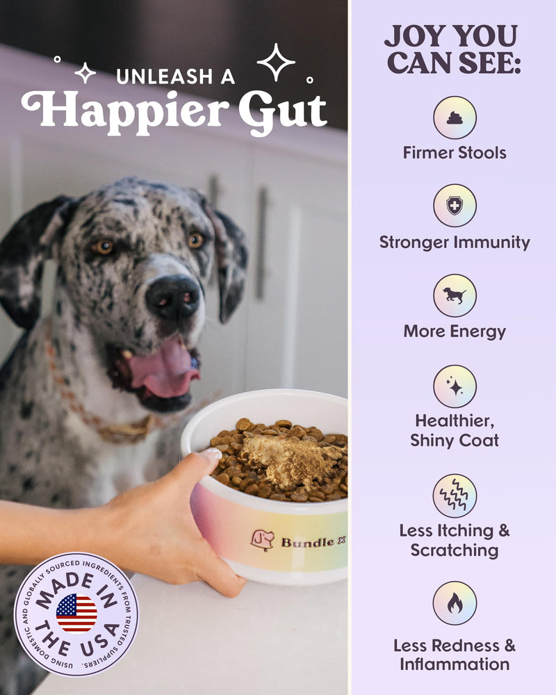 Bundle x Joy Daily Prebiotic & Probiotics for Dogs Boost - Gut Health Immune Formula with Beef Bone Broth for Dogs, 6 Billion CFU Dog Supplements, 35 Scoops, 4.8 oz - Made in USA
