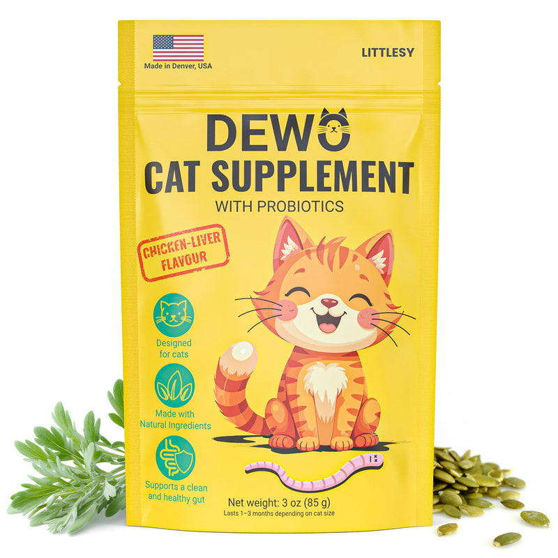 Natural Intestinal Support for Cats & Kittens – with Diatomaceous Earth, Pumpkin Seed & Probiotics – Powder Supplement for Digestive & Gut Health – Made in USA