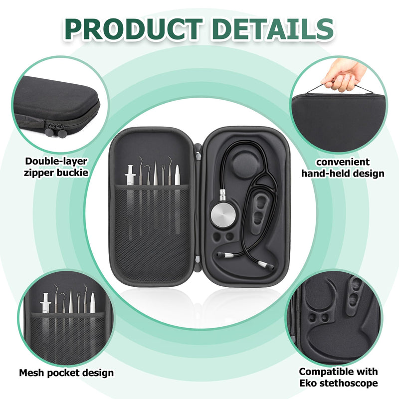 1 Pack Digital Stethoscope Case - 13.19x7.48x1.77 Inches Large Carrying Case, Fits Digital/Cardiology Stethoscopes (Black)