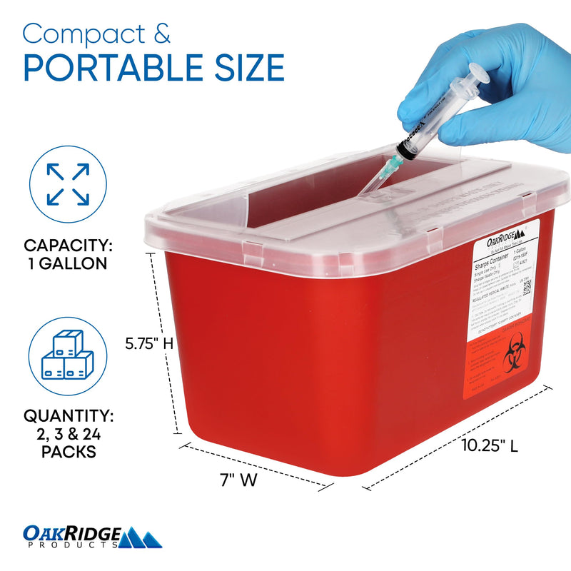Oakridge Products Large Sharps Container for Home Use and Professional 1 Gallon (2-Pack), Biohazard Needle and Syringe Disposal, Pop Up Lid, CDC Certified 2