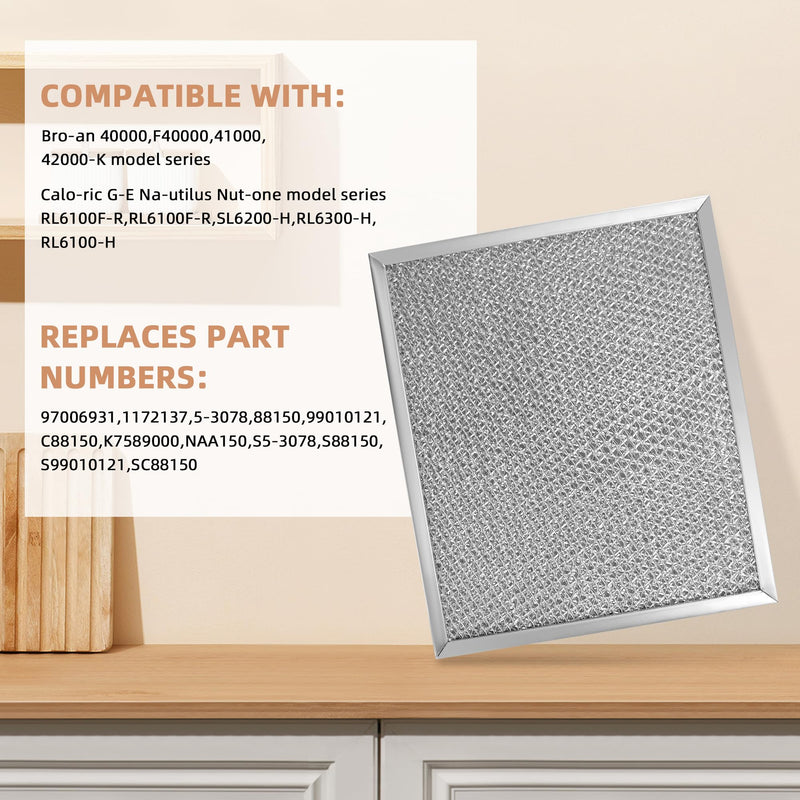 97006931 Range Hood Grease Filter (10.5 x 8.75 in) by Fetechmate Compatible with Br-oan Nu-tone BP29 NY NV Series Range Hood S97006931 Aluminum Filter Replace 1172137, 5-3078, 88150, 99010121-2 PACK 2