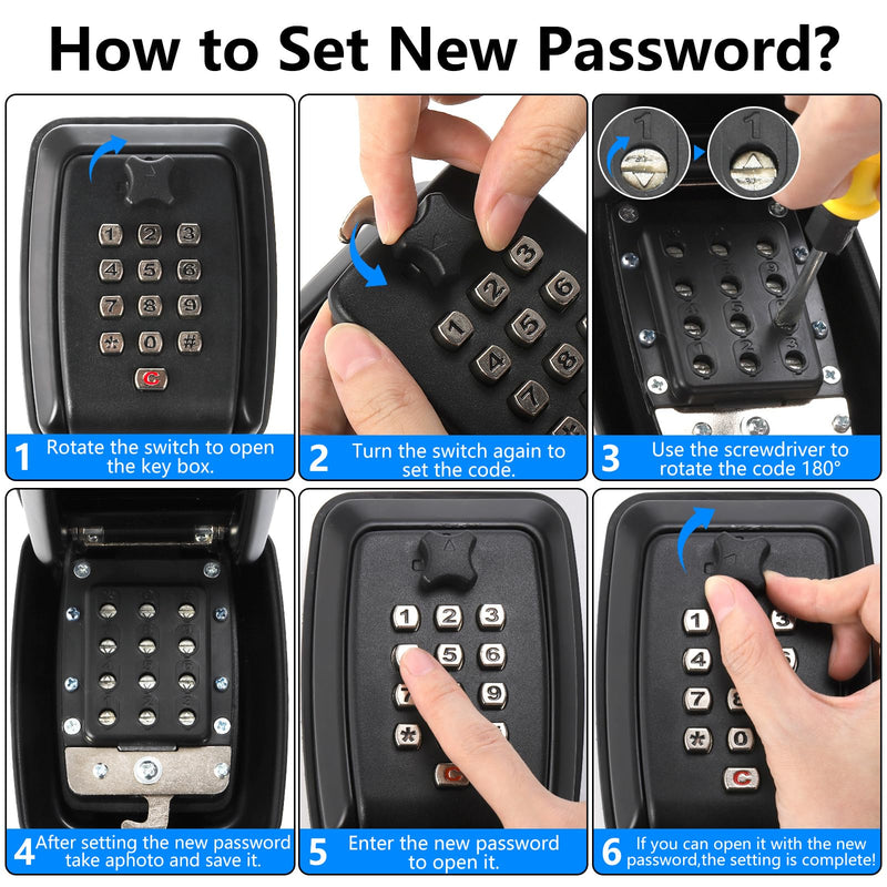 Key Lock Box for Outside, Waterproof Key Lockbox with 12-Digit Push Button Combination and Removable Shackle, Resettable Code Key Safe Storage Box for Door Handle, House, Retail Store, Garage