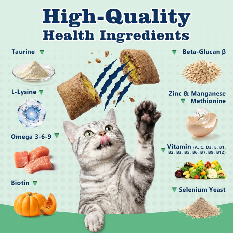 22-in-1 Cat Multivitamin Chews, Taurine & Lysine for Cats, Omega 3,6,9, Cat Vitamis and Supplements Support Immune, Skin, Joint, Digestion, Heart & Energy 500 Crunchy & Creamy Treats for Cats All Ages