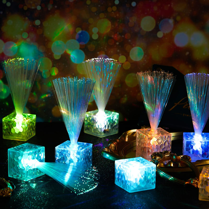 Amylove 16 Pieces Mini Fiber Optic Lamps Bulk 5.5 Inch Small LED Light up Centerpieces for Table Decorations with Crystal Base Battery Powered for Glow in The Dark Party Favors Supplies