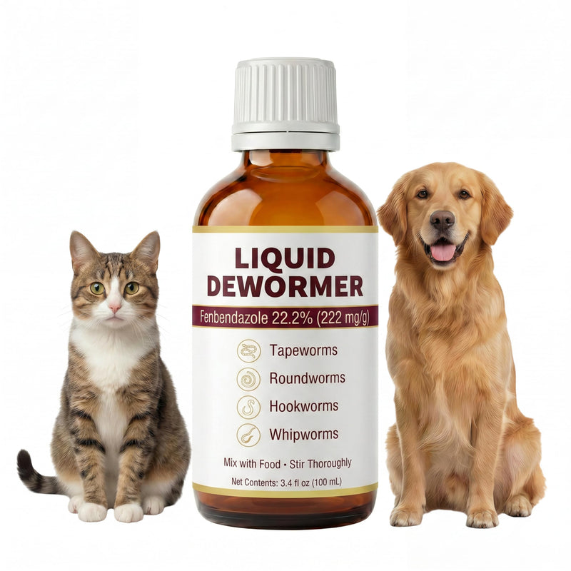 Liquid Dewormer for Cats and Dogs - Fenbendazole 22.2% - Targets Tapeworms, Roundworms, Hookworms & Whipworms - Broad Spectrum for Cat & Dog - 3.4 fl oz (100 mL) with Syringe