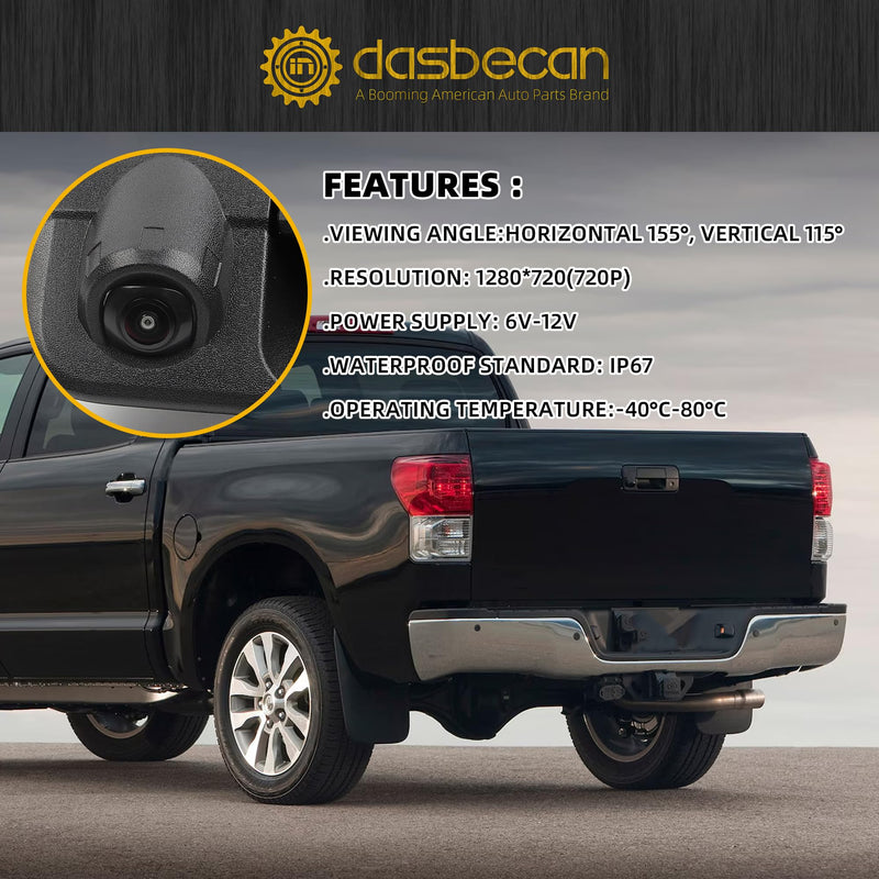 Dasbecan Back up Rear View Camera Tailgate Handle Compatible with 2008 2007 2009 2010 2011 2012 2013 Toyota Tundra Replace# 69090-0C051 720P Waterproof Reverse Backup Parking Assist Camera Assembly
