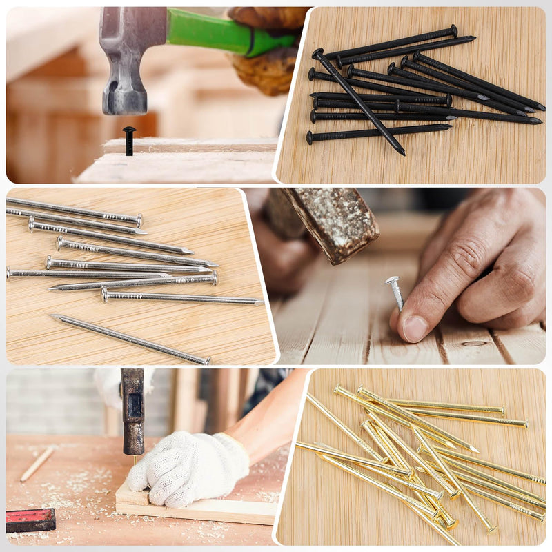 5 Sizes Gold Hardware Nails Assortment Kit, Picture Hanging Nails, Finishing Nails, Wood Nails, Wall Nails for Hanging, Small Nails, 400 PCS