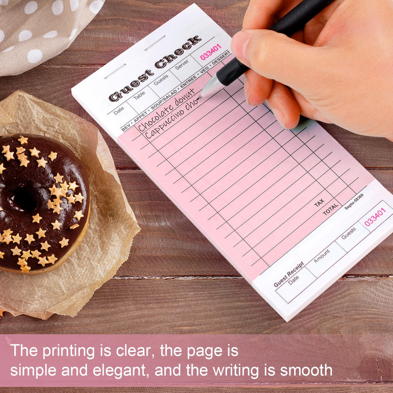 6 Pack Server Note Pads, Guest Check Books for Servers, Guest Checks Notepad for Waiter Waitress Servers, Waitress Notepad for Restaurants Food Order, 50 Sheets/Pad, Pink Guest Check 6 Pack