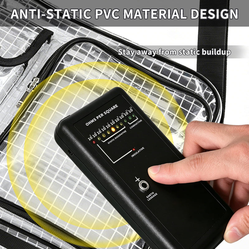 Anti-Static Cleanroom Engineer Bag（Fabric Shoulder Straps, 3 Pockets）- 13.8 Inch Transparent PVC Tool Bag for Work Travel and Daily Use Black 2