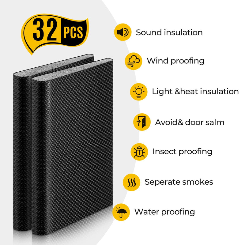 16 Pieces Door Corner Seal Weatherstripping Exterior Door Frame Seal Draft Stopper Adhesive Corner Seal Pads for Weather Stripping and Draft Protection (Black) Black 16