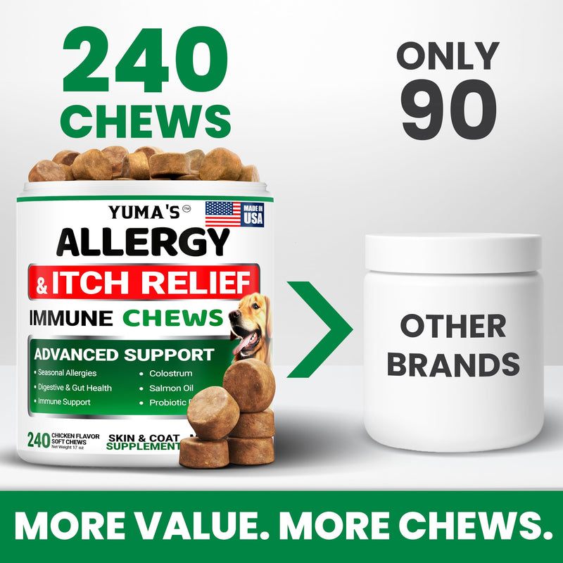 Dog Allergy Relief Chews - 240 Immune Treats - Dog Itching Skin Relief Treatment Pills - Anti-Itch - Itchy and Paw Licking - Omega 3 Fish Oil for Dogs Allergies - Dry Skin & Coat Supplement Vitamins 240 Chews Dog Allergy Chews