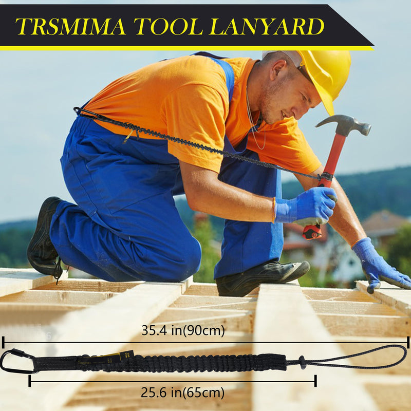 TRSMIMA Safety Tether Tool Lanyard - 5 Pack Stretch Strap Safety Fall Protection Tools Leash with Screw Lock Carabiner Clip Mountaineering Safety Compliance for Scaffold Erectors 5-pack