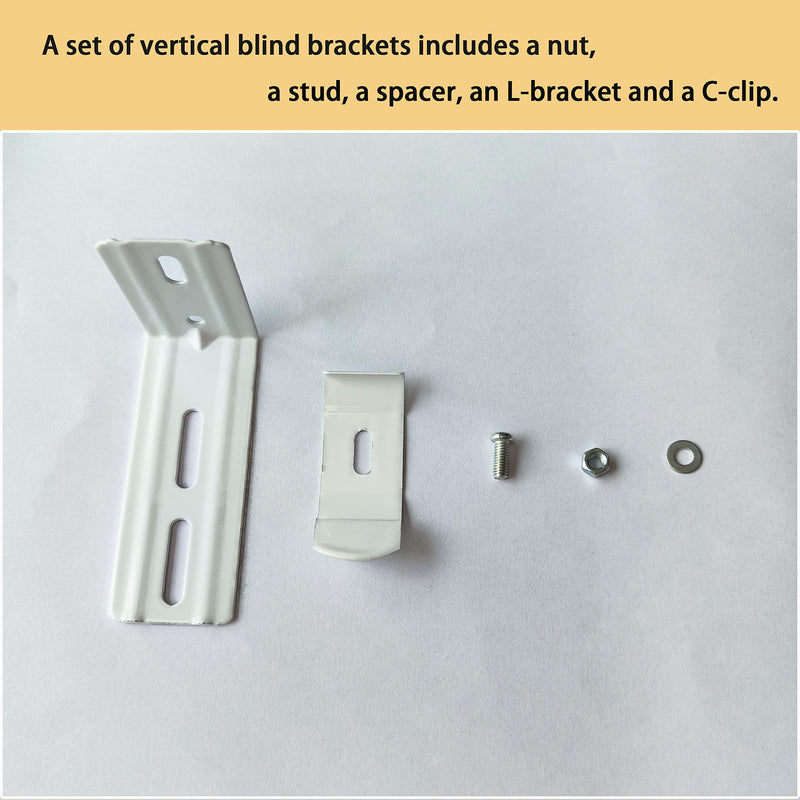 AuRiver 6 pcs Vertical Blind L Bracket Vertical Blind Bracket Clips 3 inch Length for Vertical Blinds with Headrail Width 1-1/2"(38mm) Bracket Clips Outside Mounting White Bracket+White Clip