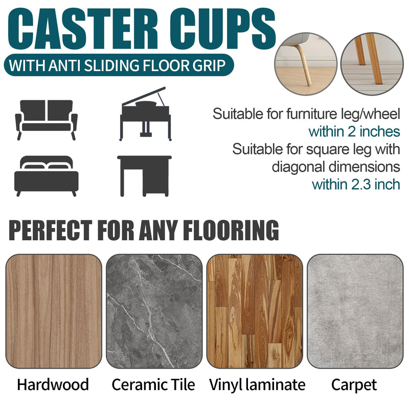 2 x 2 Rubber Caster Cups, Round Non Slip Furniture Pads, Non Skid Furniture Cups, Anti-Slip Gripper Furniture Caster Floor Grip, Anti Skid Leg Coasters Floor Protector for Bed Couch Stoppers(4 Pack) 4 Black-2x2 inch