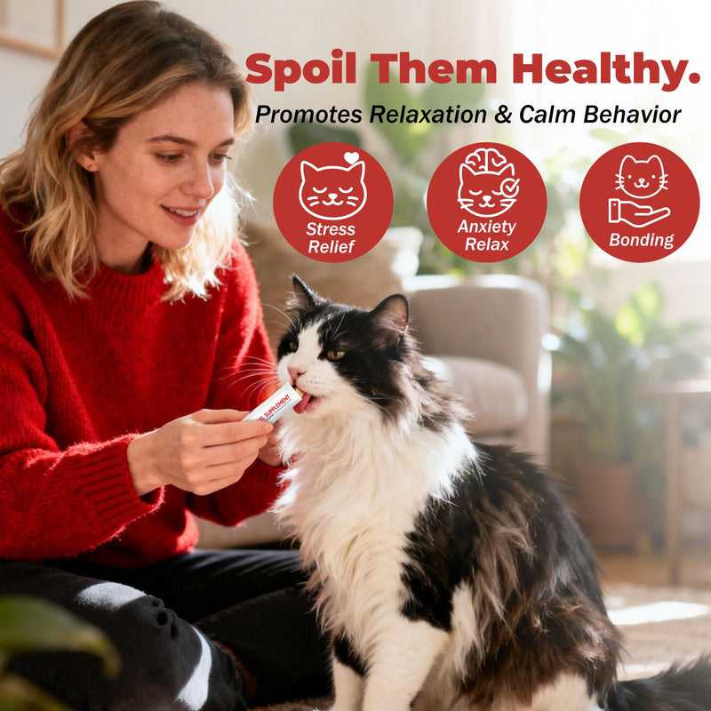 Cat Calming Treats – Natural Stress, Anxiety & Shock Relief for Cats – Featuring L-Theanine, L-Tryptophan & Catnip – 100% Veterinarian Formulated, 30 Likable Gel Tubes for Quick Calm & Relaxation