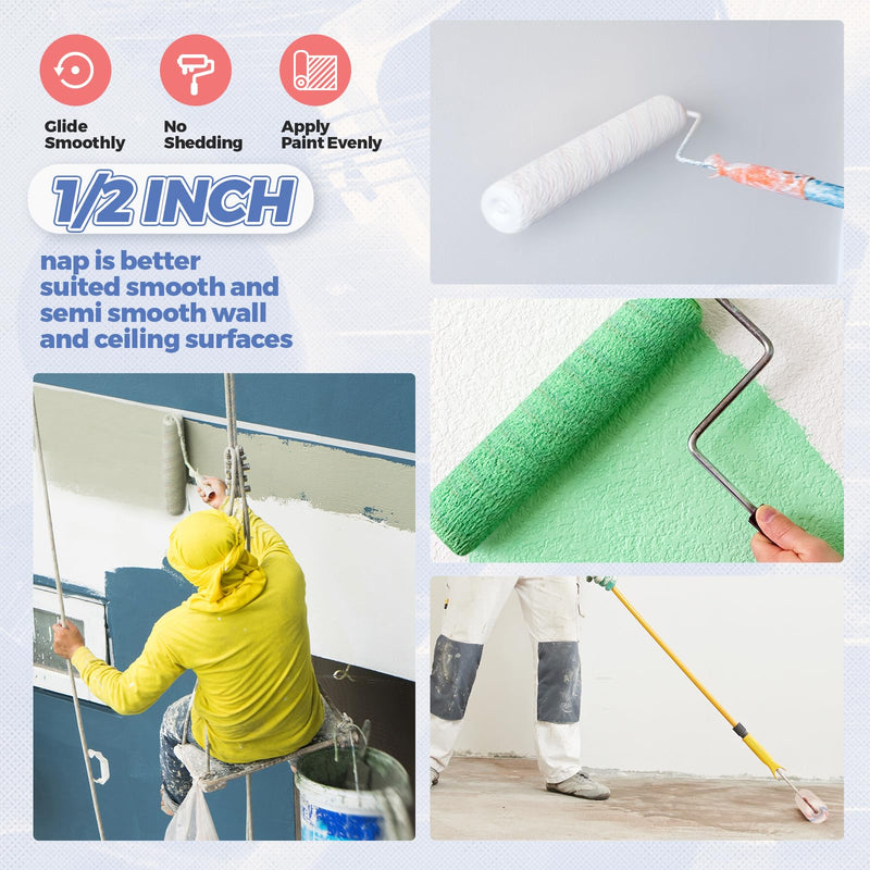 Leumoi 12 Pcs 18 Inch Paint Roller Covers Refill Microfiber, 1/2'' Nap 1/2" Nap
