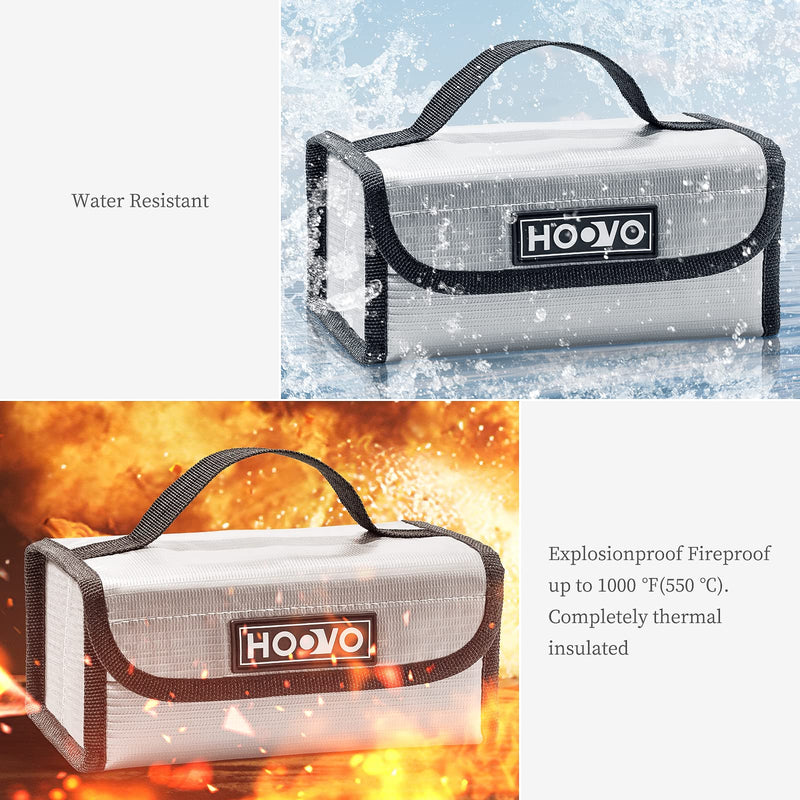 HOOVO Lipo Battery Bag, Fireproof Explosionproof Lipo Battery Storage Protector Guard Safe Bag for DJI Battery/RC Battery - 2 Pack, 180 * 105 * 80mm, Accommodate 4pcs Battery
