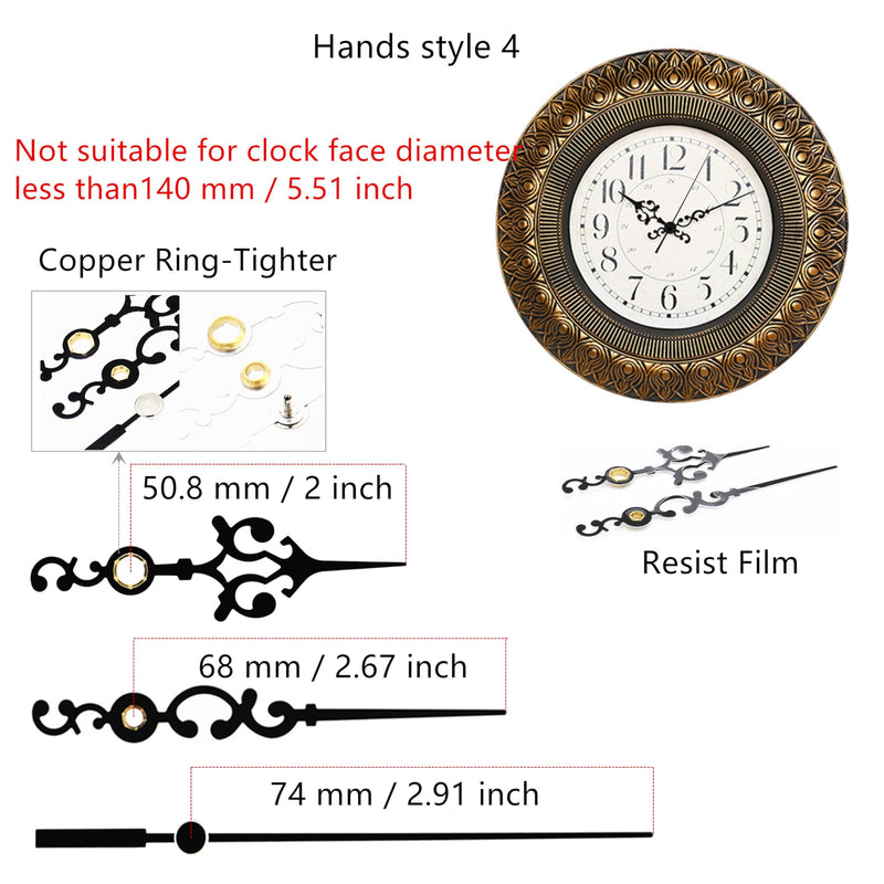 Youngtown 12888 Snap in Type 4.5mm Hour Shaft Length Continuous Sweep Non Threaded Quartz Clock Movement 8mm Total Shaft Length (A Hands). Total minute hand :105 mm (4.13 inch)