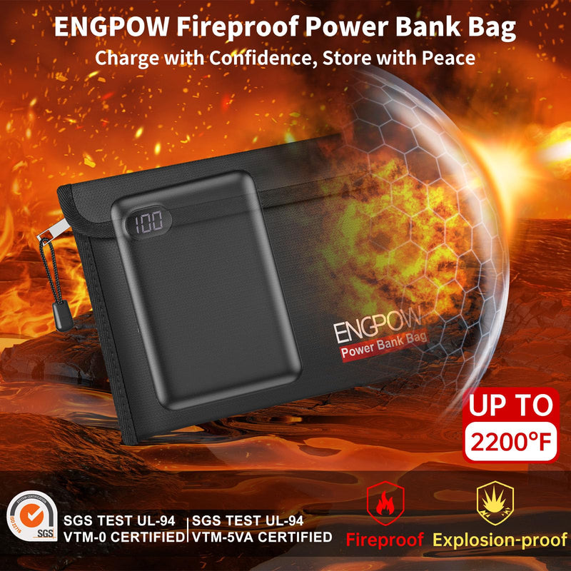 ENGPOW Fireproof Organizer Travel Bag,Heat Insulated＆Explosion-Proof Electronic Carry Case,Portable Home Travel Safe Storage for Power Bank,Phone,Cables,USB Drive＆Charging Protection, 10.6''x6.7'' 10.6'' x 6.7''