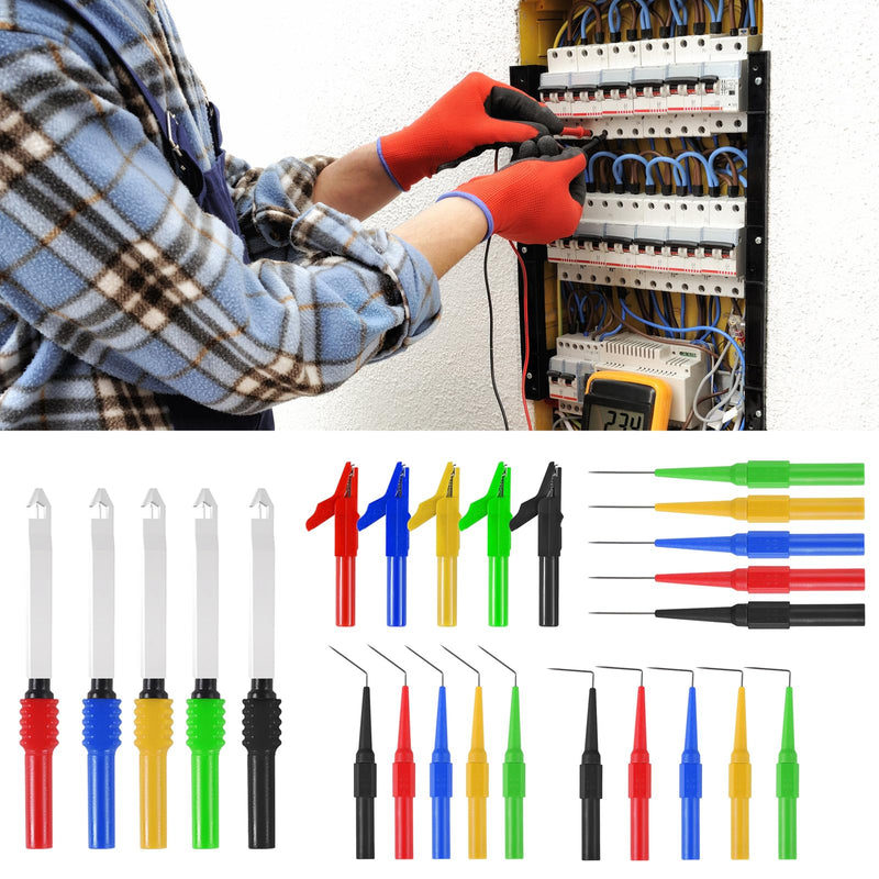 30PCS Back Probe Kit, Banana Plug to Copper Alligator Clip Automotive Test Leads Set with Alligator Clips, Wire Piercing Probes, 15PCS 30V Back Probe Pins for Car Repairing Diagnostic Circuit Testing