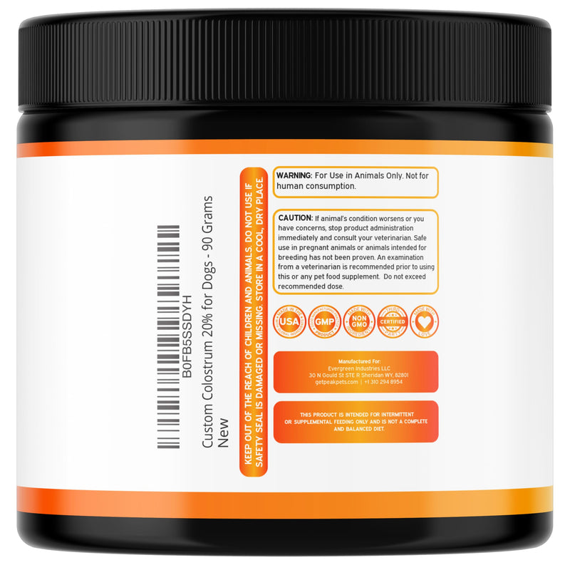 Bovine Colostrum for Dogs (90g) Raw Colostrum Powder for All Ages, Breeds & Sizes - Immune, Allergy, Skin & Itch Support - 20% Immunoglobulins - Non GMO, Third Party Tested, USA Made - 3.17oz