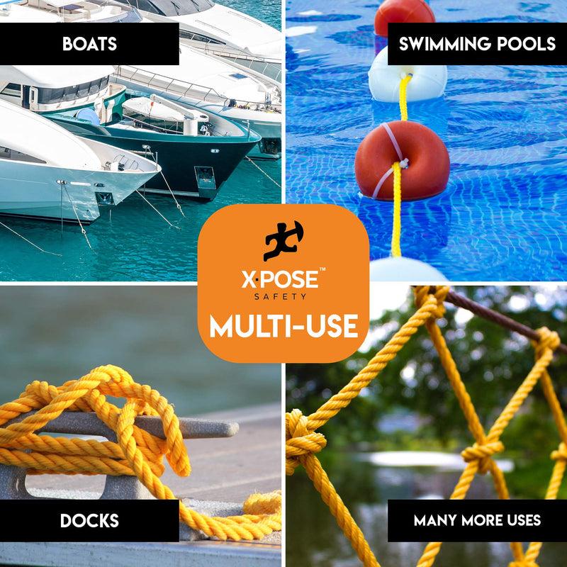 Yellow Twisted Polypropylene Rope - Floating Poly Pro Cord - Resistant to Oil, Moisture, Marine Growth and Chemicals - Reduced Slip, Easy Knot, Flexible - by Xpose Safety (1, 1/4" x 100') 1/4" x 100' - NewNest Australia