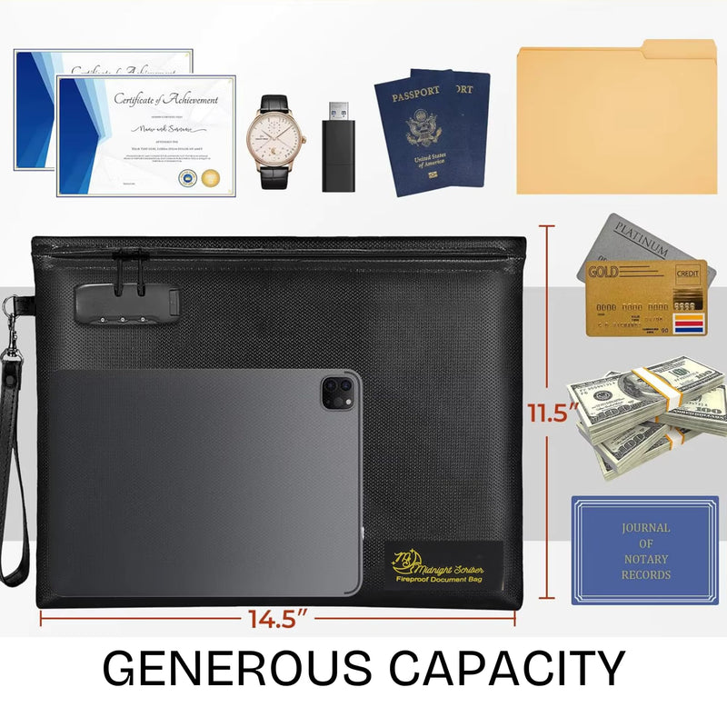 Fireproof Waterproof Document Bag | Travel Document Holder | | Lock Bag | Fire Proof Money Bag | Folder for Important Documents | Fire Proof Safe for Home documents