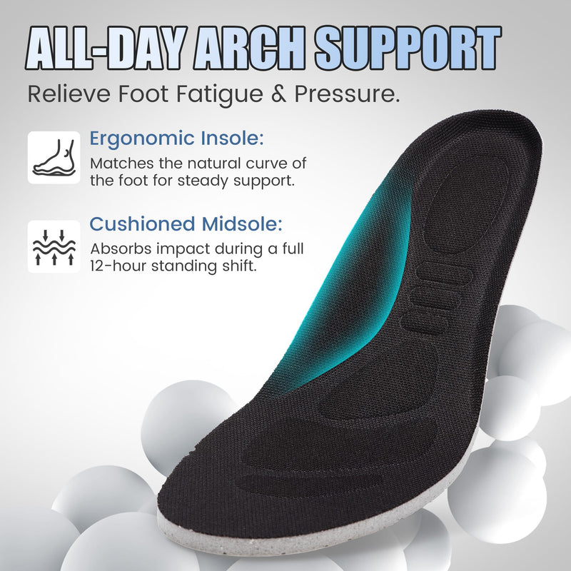 Work Shoes for Men and Women, Non-Slip Oil-Resistant Kitchen Shoes, Hands-Free Slip-On Arch Support Chef Food Service Sneakers, Breathable Lightweight Black Standing All Day Safety Shoes 11.5 Wide Women/9.5 Wide Men
