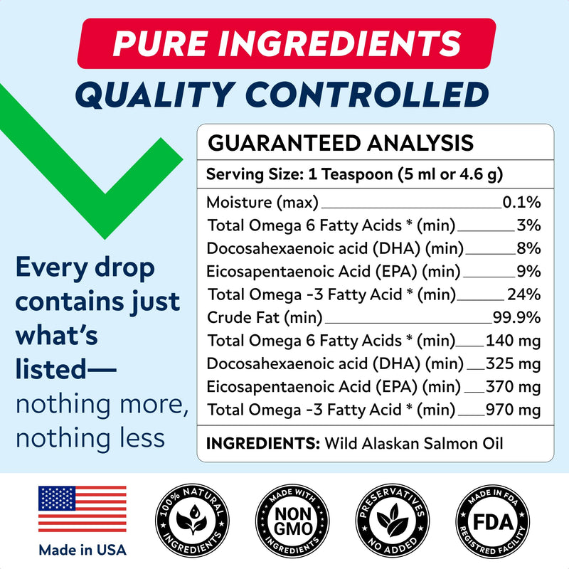 StrellaLab Wild Alaskan Salmon Oil for Dogs - Natural Omega 3 for Dogs & Cats, Itch & Allergy Relief, Skin & Coat Support - Fish Oil Liquid, EPA+DHA Fatty Acids for Hip&Joint, Immune&Heart Health 8 Oz 8 fl oz