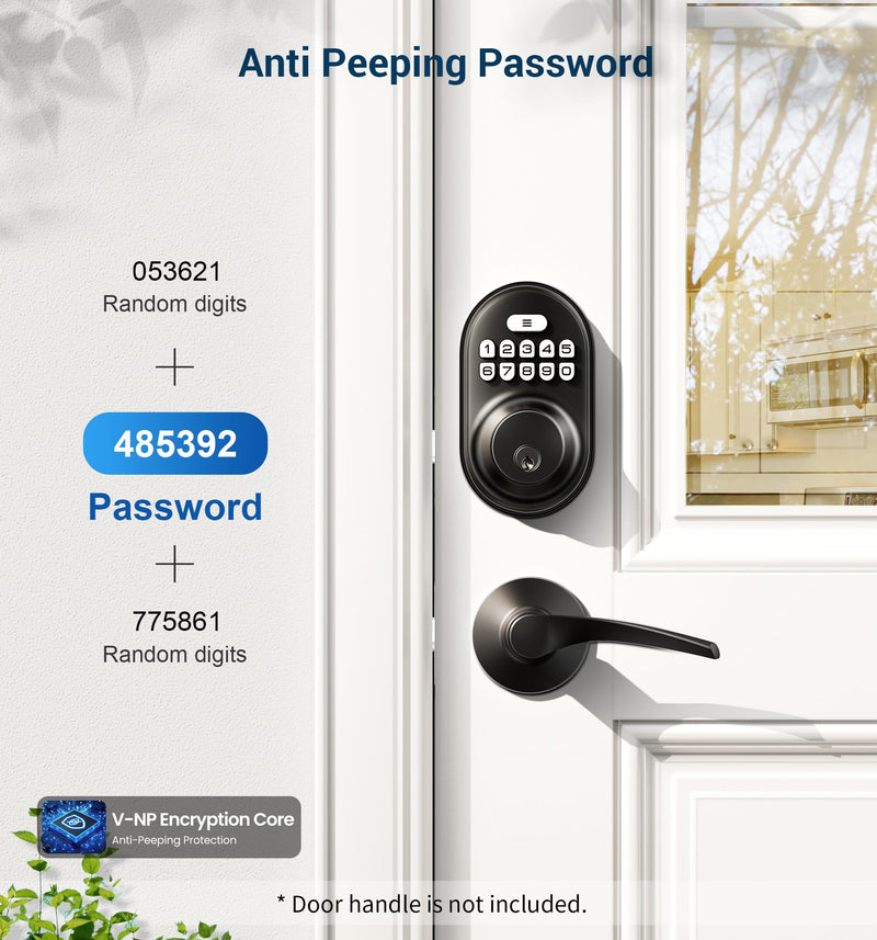 Veise Keyless Entry Door Lock, Electronic Keypad Deadbolt, Keyed Entry, Auto Lock, Anti-Peeking Password, Back Lit & Easy Installation Design, Matte Black