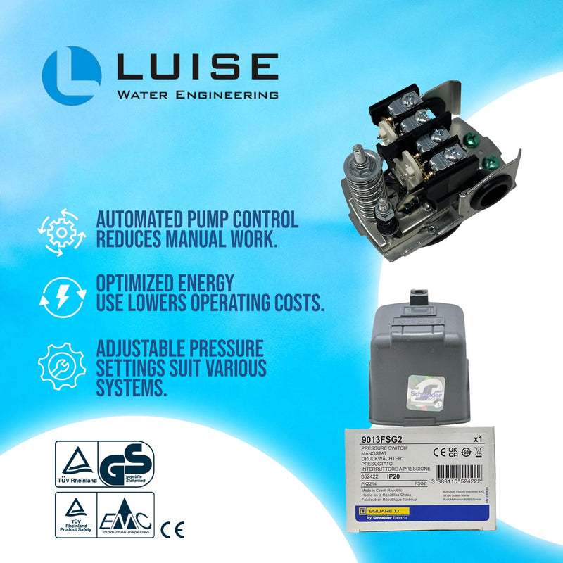 Pressure Switch (Square D)-FSG2 | Adjustable Pressure Control Switch for Water Pump Systems110V | Diff. Well Pressure Switch-1.4-4.6 bar (L660.0000) - Distr. Luise 1.4-4.6 P1