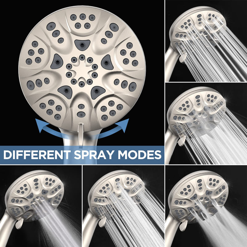 6-Mode High Pressure Handheld Shower Head Set, Consumer Reports Recommended HOPOPRO High Flow Hand Held Showerhead with 59 Inch Hose Bracket Teflon Tape Rubber Washers 6 Modes Brushed Nickel