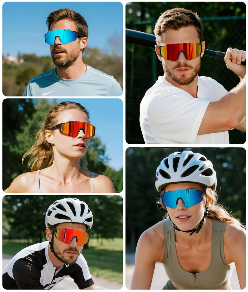 STORYCOAST Polarized Sports Sunglasses for Men Women,Driving Fishing Cycling Mountain Bike Sunglasses UV400 Protection 3pack Matte Black/Gray+matte Black/Red+matte Black/Dark Blue 73 Millimeters