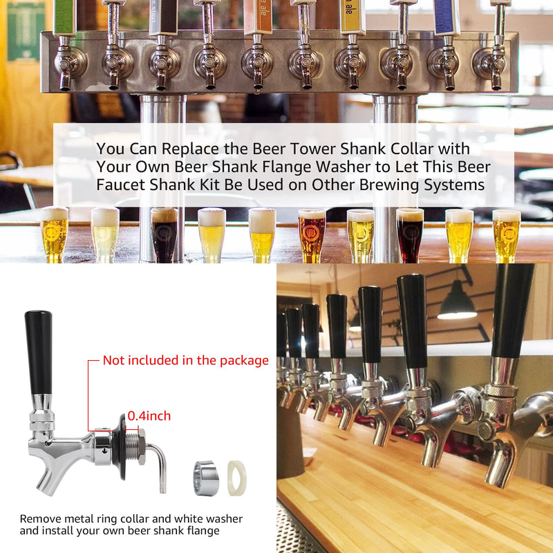 Draft Beer Shank Faucet, No Leak 1/4'' Beer Barb Fitting Stainless Core Beer Tap Self-Closing Spring Tap Wrench Hose Clamp Brewing Kegerator Tower Replacement Kit for 3/16'' Beer Line Tubing