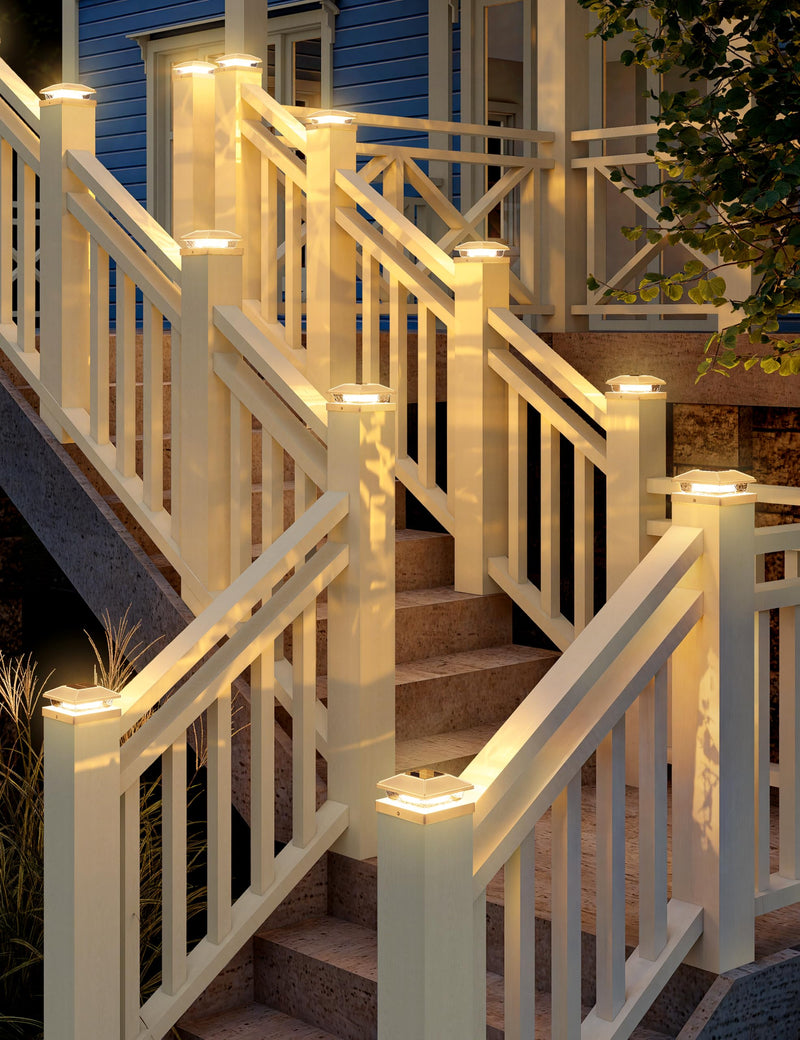 VOLISUN 4x4 Solar Fence - Post Lights 6pack, Post Cap Light Outdoor Waterproof, Whtie Deck Cap Light Solar Powered with Warm White,for 4x4 Wooden/4x4 or 5x5 Vinyl 6 PACK