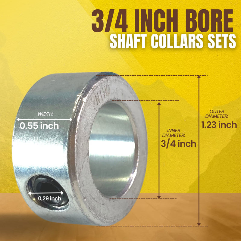(4-Pack) 3/4” Bore Solid Steel Shaft Collars with Zinc Plated Coating - Durable Shaft Collars Suitable for Machinery and Industrial Use 4 3/4"