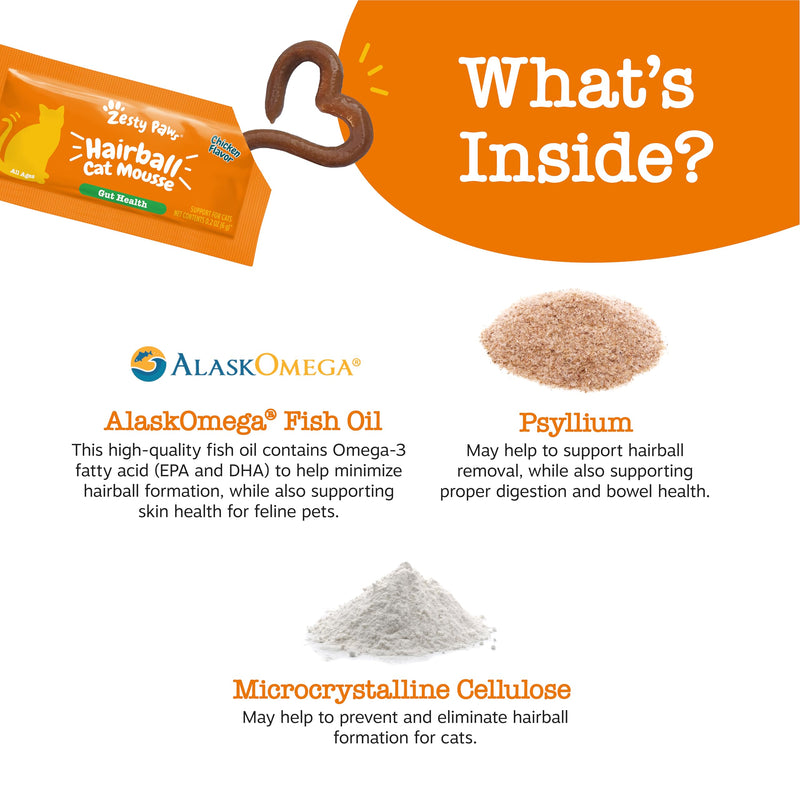 Zesty Paws Hairball Cat Mousse - Cat Treats Lickable Cat Treats Squeeze Up - Cat Squeeze Treats Furball Control - Cat Puree Tube Treats for Cat Digestive Support - Skin & Gut Health - Chicken 14ct - PawsPlanet Australia
