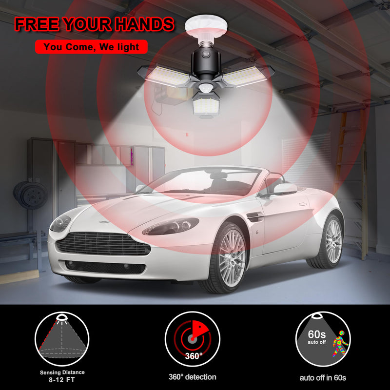 Motion Sensor Garage Light, 80W Garage Lights Ceiling Led Motion Activated,Dusk to Dawn Sensor Lights,Ultra Bright LED Shop Light Bulb,Screw in Shop Lights for Barn,Basement(2Pack) Screw in 2 Pack