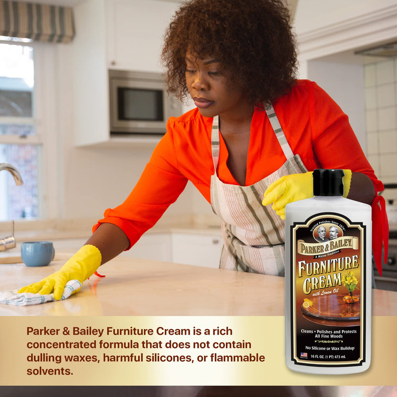 PARKER & BAILEY FURNITURE CREAM - Multisurface Wood Cleaner And Polish Furniture Quick Shine Restorer Protector Kitchen Cabinets Surface Cleaner House Cleaning Supplies Home Improvement, 16oz 16 Fl Oz (Pack of 1)