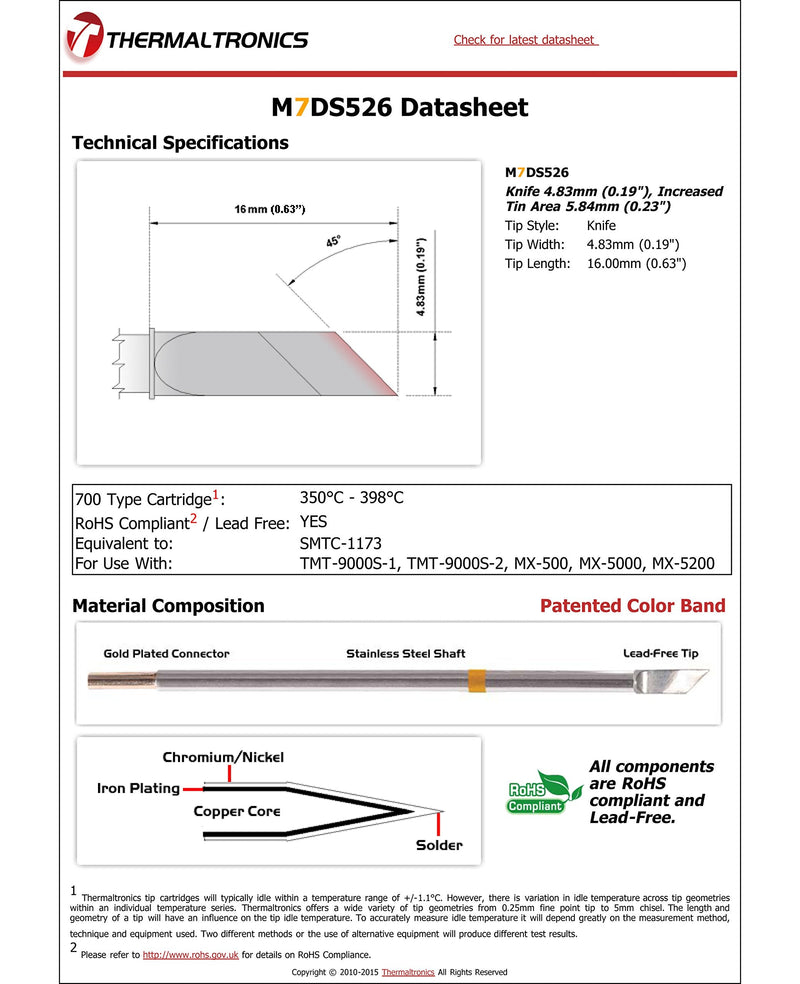 Thermaltronics M7DS526 Knife 4.83mm (0.19in), Increased Tin Area 5.84mm (0.23in) interchangeable for Metcal SMTC-1173