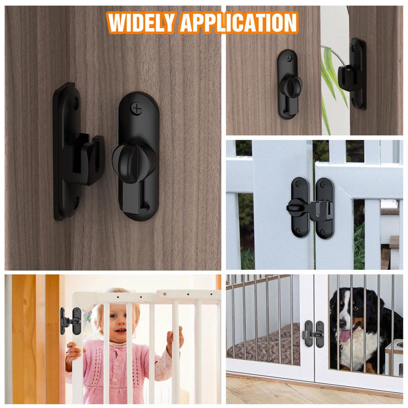 Barn Door Lock – Small 90/180 Degree Flip Sliding Door Latch Heavy Duty Bar Gate Latches Safety Slide Lock for Bathroom, Garden, Bedroom, Cabinet (Black-2Pack) Black-2Pack