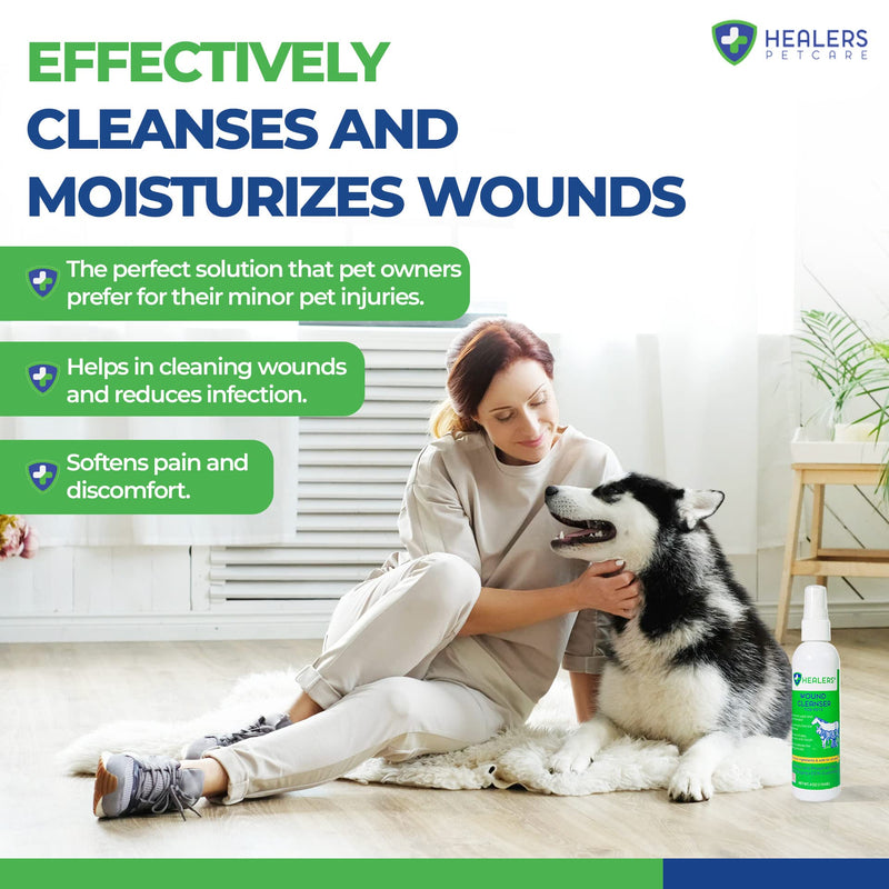 Healers PetCare Wound Cleanser - All Animal Wound and Skin Care Spray - Clean, Flush and Moisturize - Natural & Non-Toxic Pain Relief Cleaner for Dogs, Cats, & More Pets (4oz) 4 oz - PawsPlanet Australia