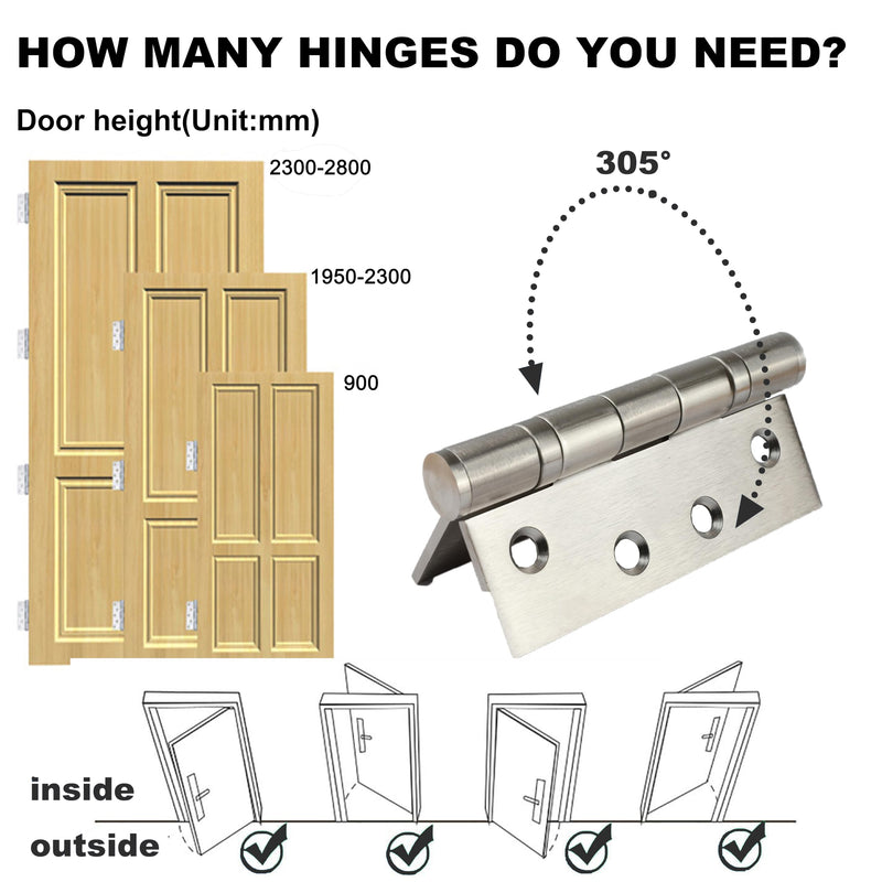 TOGU 2-PCS Brushed Nickel Door Hinges 4" x 3" Made of 2.5mm 304 Stainless Steel. Heavy Duty Hinges Work as Exterior Door Hinges for Bedroom, School, Apartment, Office 2 Pack