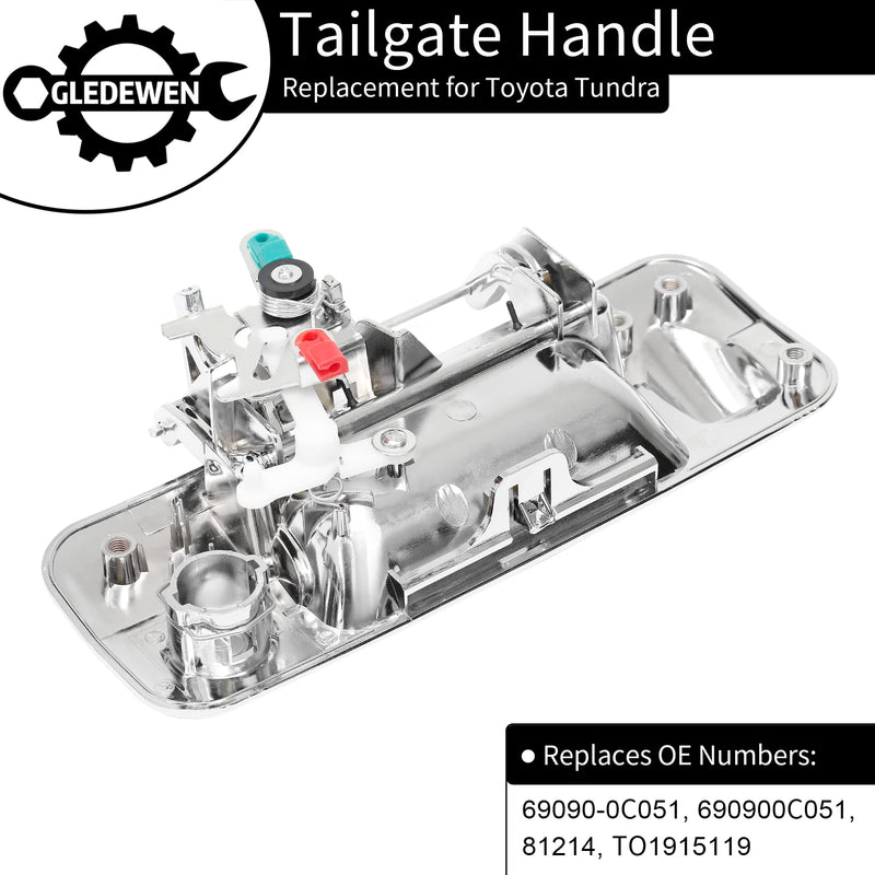 Gledewen Chrome Tailgate Door Handle, Compatible with 2007-2013 Toyota Tundra, Exterior Rear w/Camera Hole | Replaces 69090-0C051,690900C051,81214 Liftgate Outside Door Latch Handle