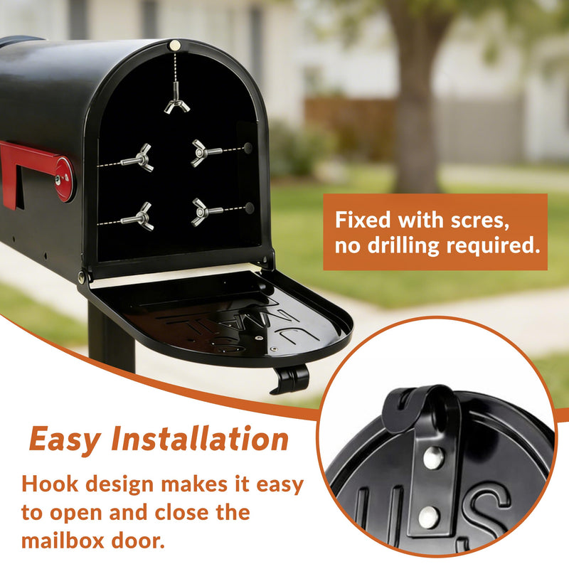 Mailbox Door Replacement 6.7" W × 8.6" H (inches), Residential Stainless Steel Mailbox Door with Rubber Screw Caps for Hand Protection, No Tools Required, Built to Last